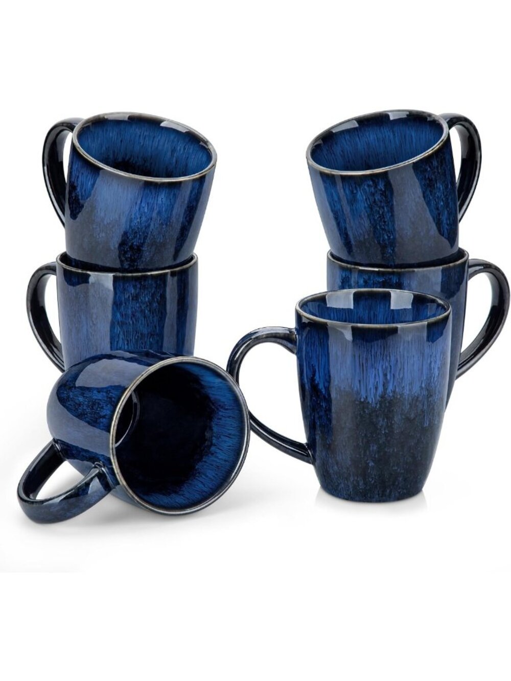 Set of 6 Ceramic Coffee Mugs - 16 Oz Tea Cups for Latte, Tea, Cocoa - Microwave